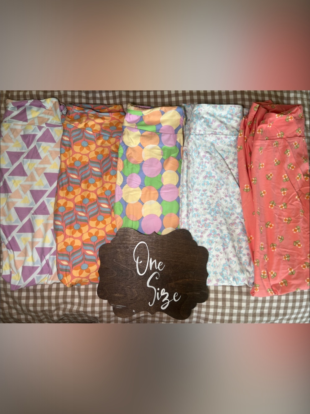 LuLaRoe Bundle of 5 Colorful Patterned One Size Leggings - Pastel & Coral Mix